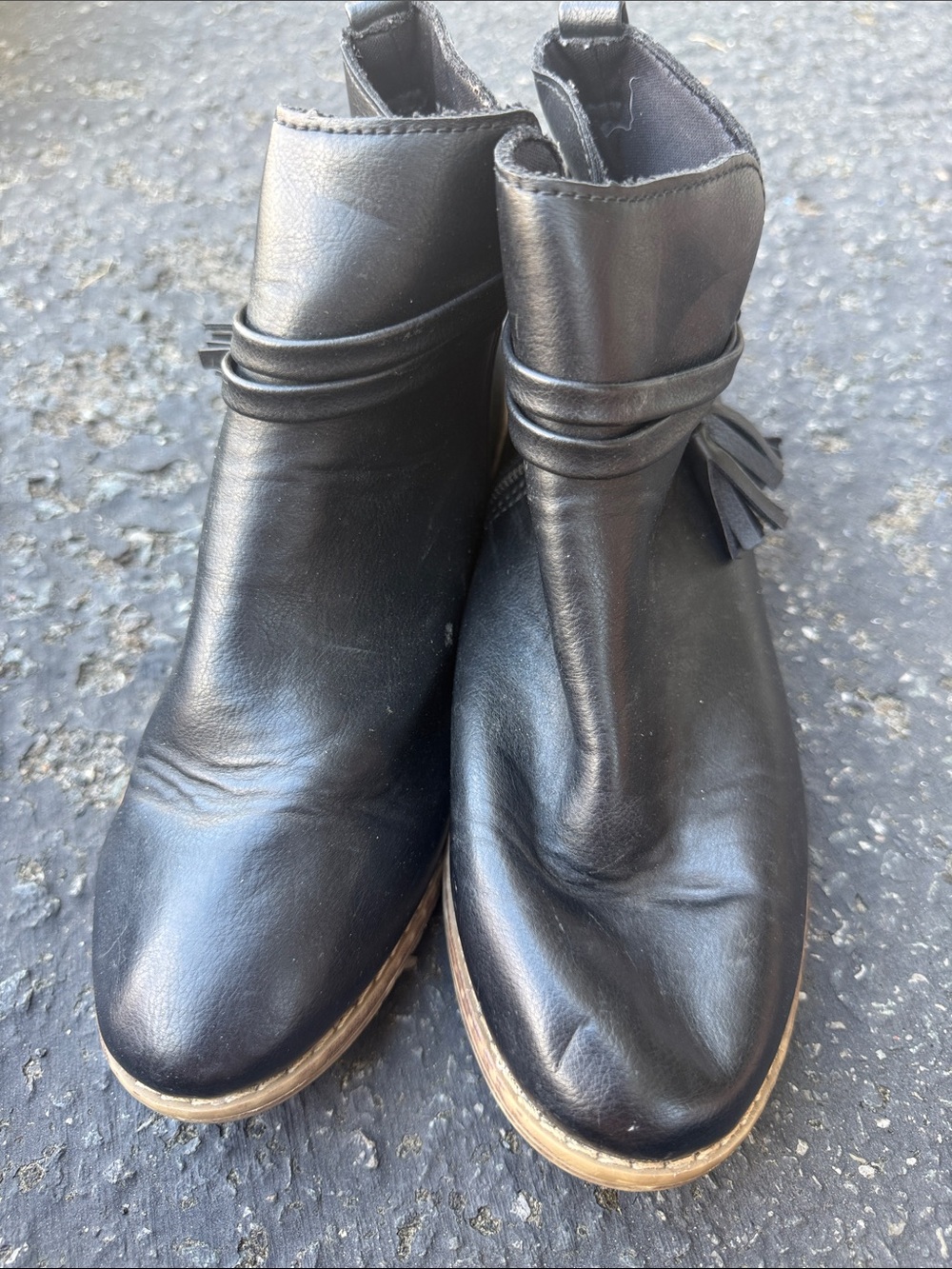 Kids Black Leather Ankle Boots with Tassel Detail
